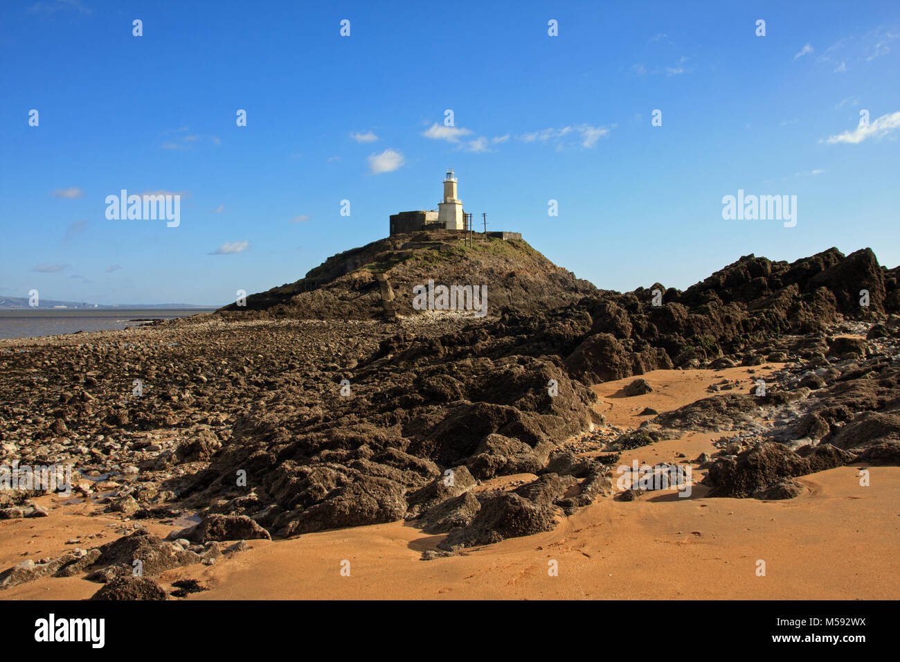 Mumbles Lighthouse off Mumbles Head Swansea Stock Photo