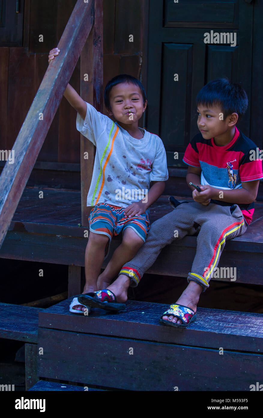 Children from the Cotu Minority in Quang Nam Vietnam Stock Photo