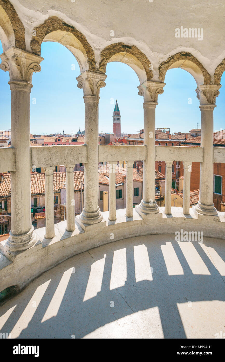 View of St Mark campanile from Palazzo Contarini in Venice Italy Europe. Stock Photo