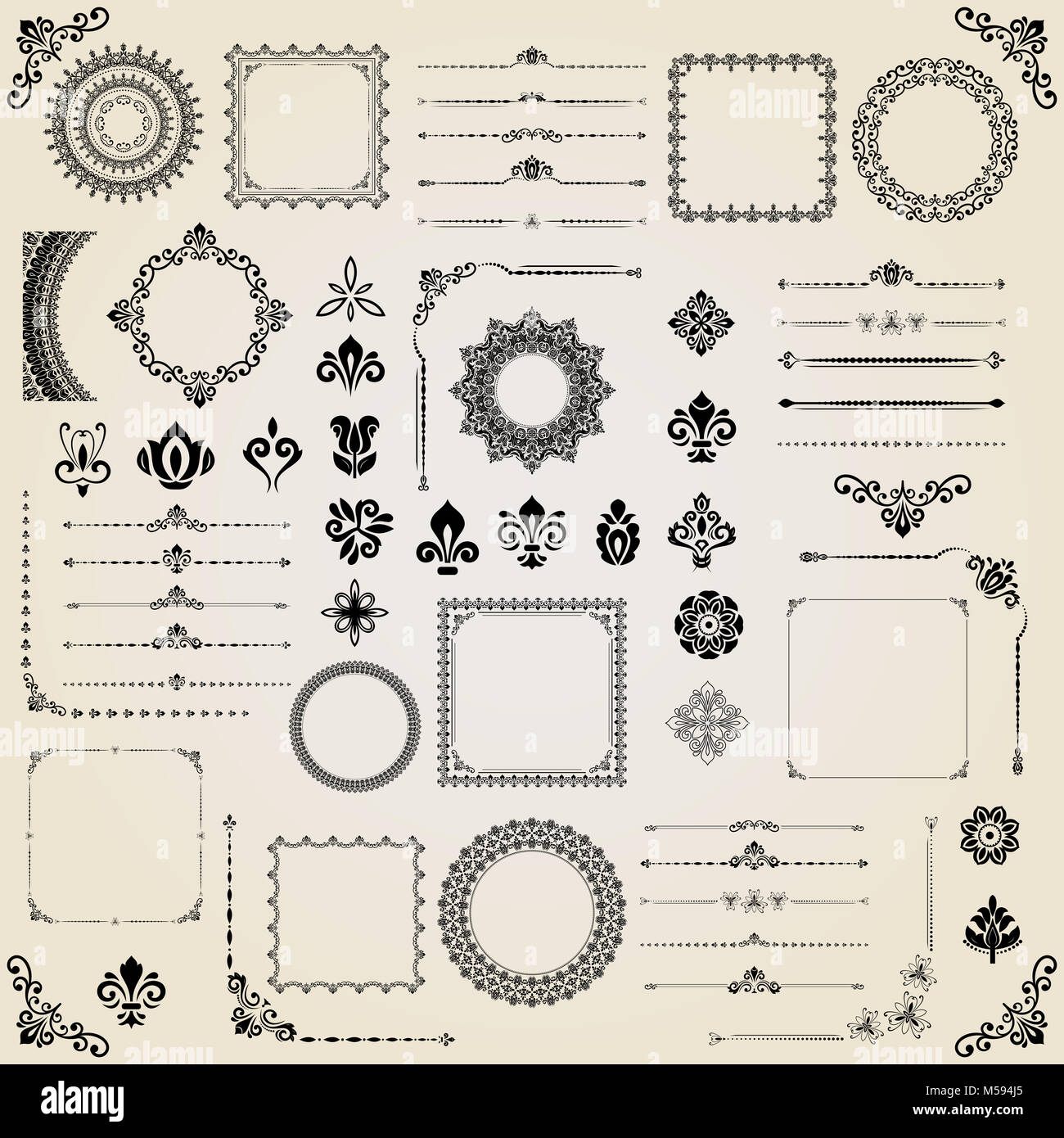 Vintage Set of Horizontal, Square and Round Elements Stock Photo - Alamy