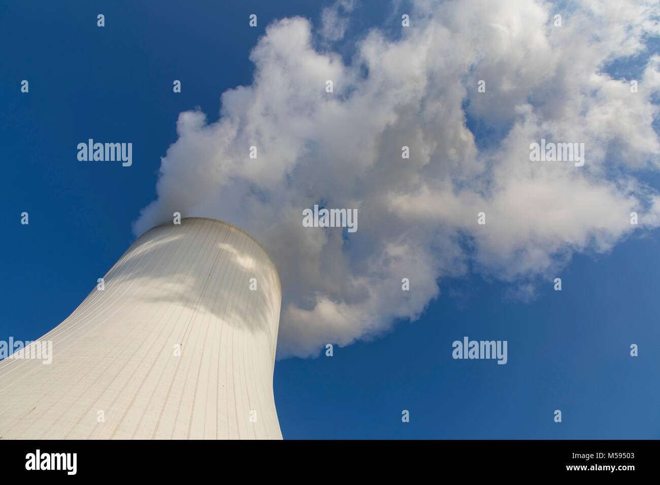 Cooling tower of the coal power plant Duisburg-Walsum, operated by STEAG and EVN AG, 181 meters high, water vapor cloud, Stock Photo