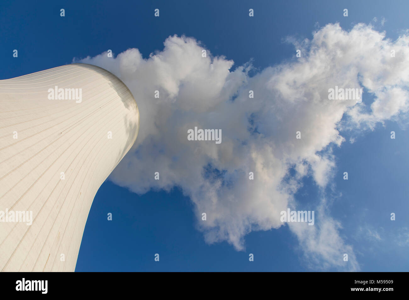 Cooling tower of the coal power plant Duisburg-Walsum, operated by STEAG and EVN AG, 181 meters high, water vapor cloud, Stock Photo