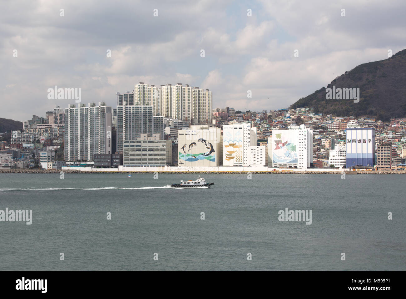 Busan, South Korea - March 24th, 2016: Busan, view from the sea on a city Stock Photo