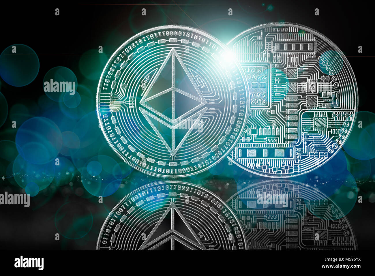 ethereum background with bokeh and flare as concept of global crypto
