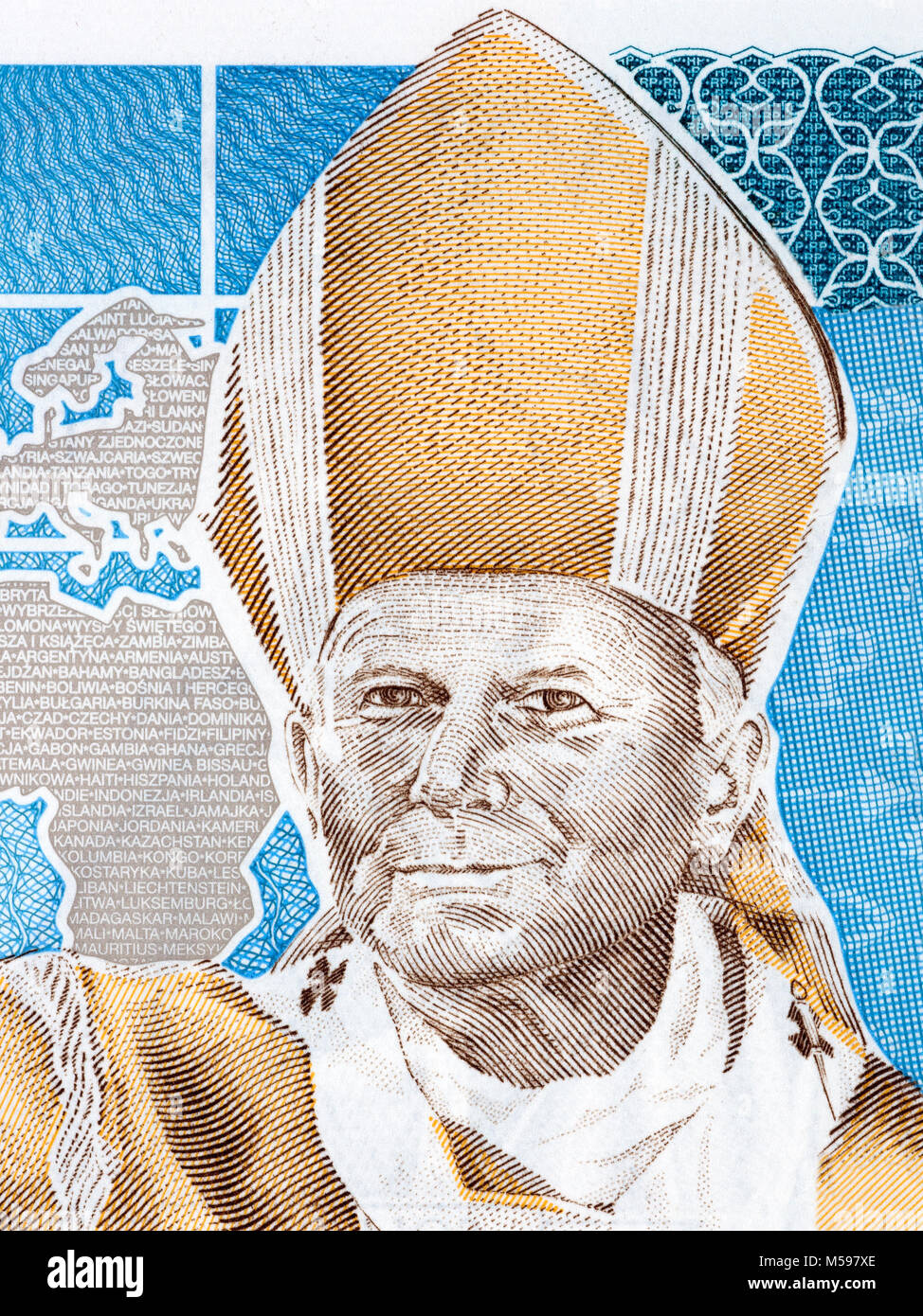 Pope John Paul II portrait from Polish money Stock Photo
