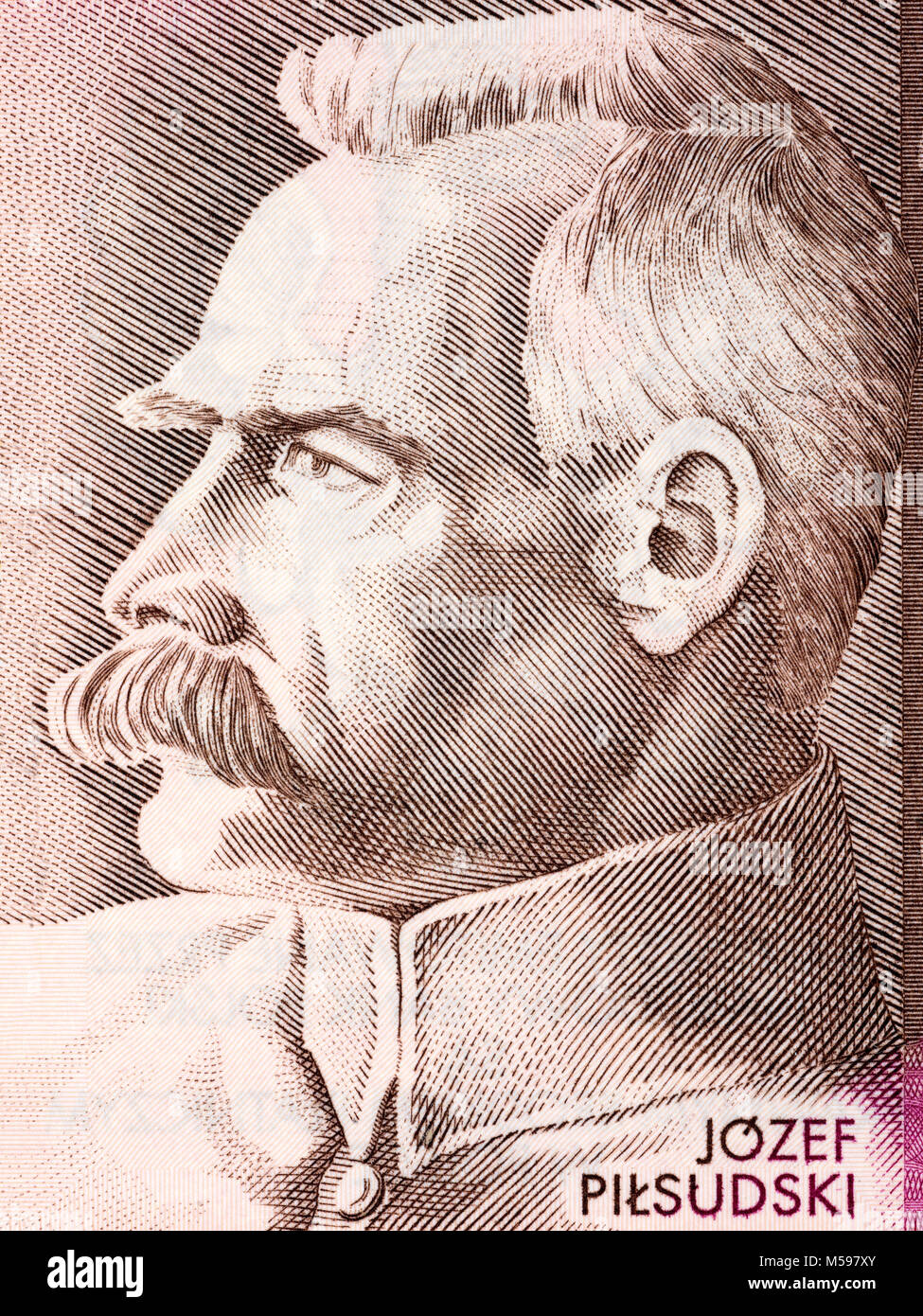 Jozef Pilsudski portrait from Polish money Stock Photo