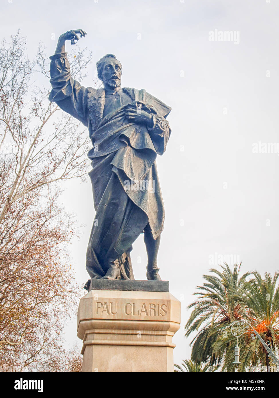 Statue of Pau Claris - the President of Catalonia at the start of the Catalan Revolt. The Pau Claris statue is the work of Catalan Art Nouveau sculpto Stock Photo