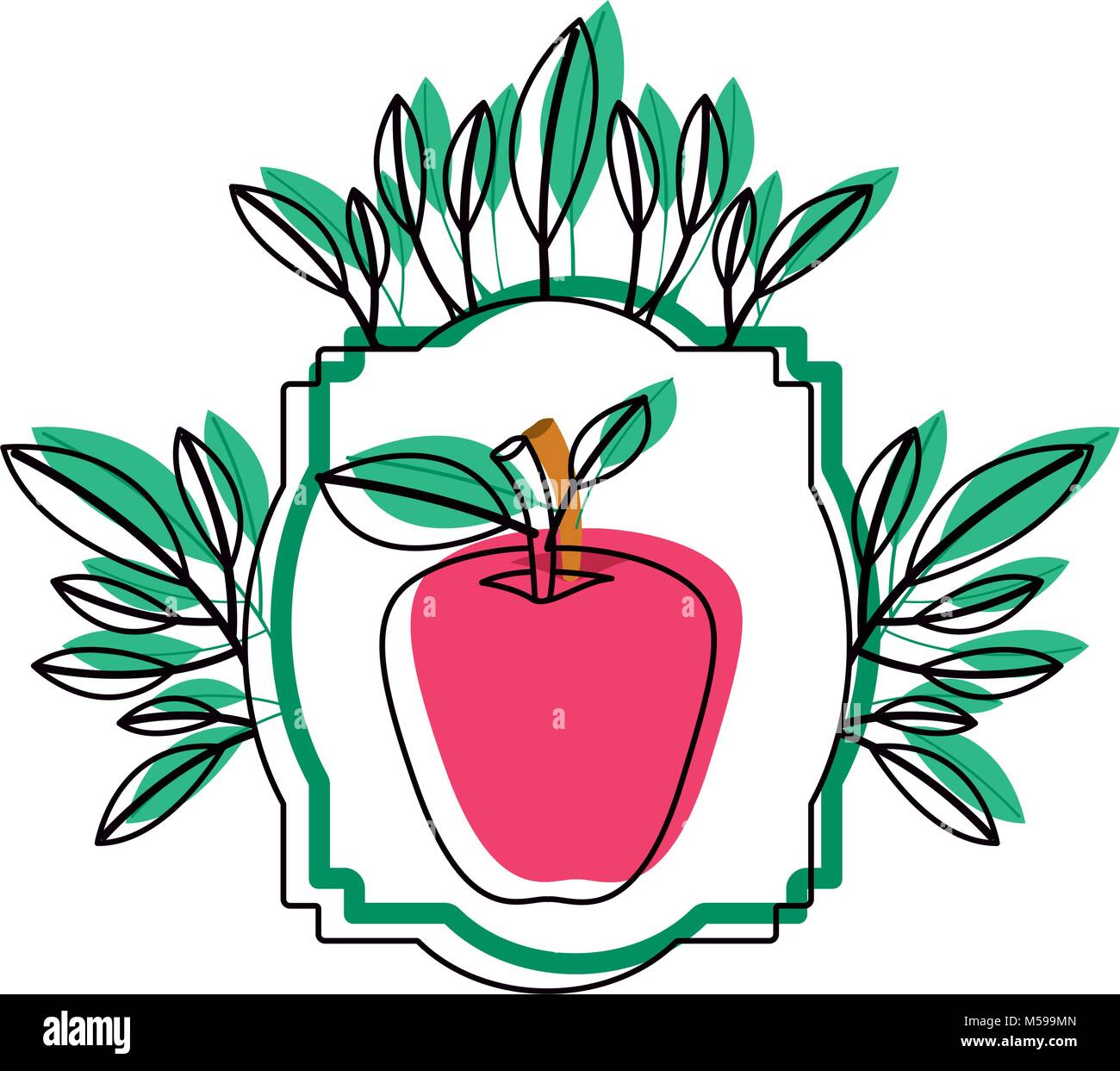 apple fresh fruit with leafs frame Stock Vector Image & Art - Alamy