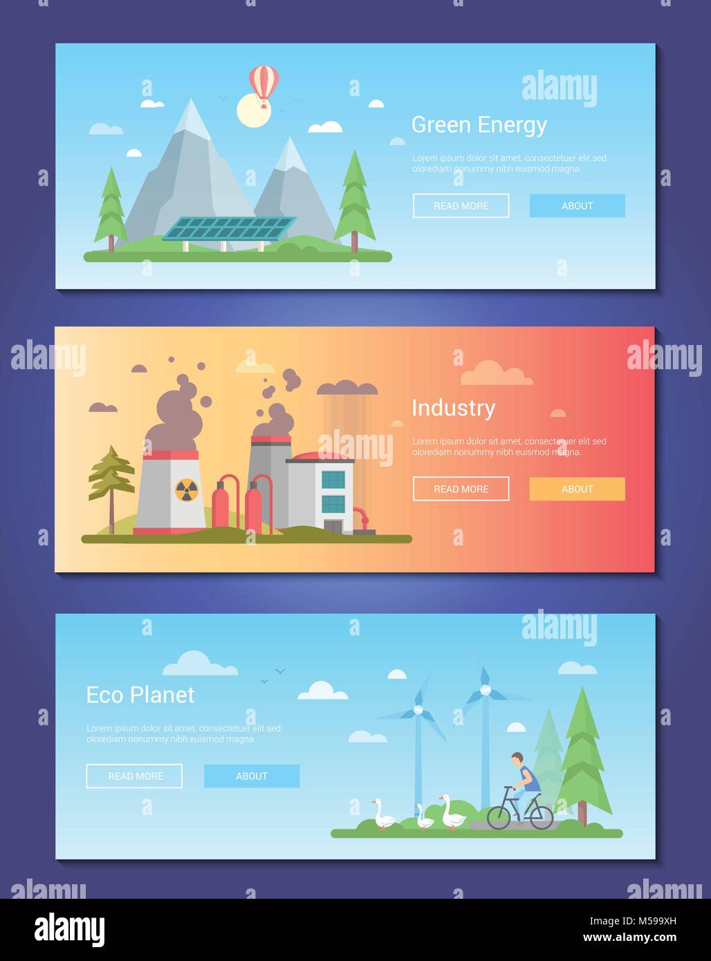 Green energy - set of modern flat design style vector illustrations ...