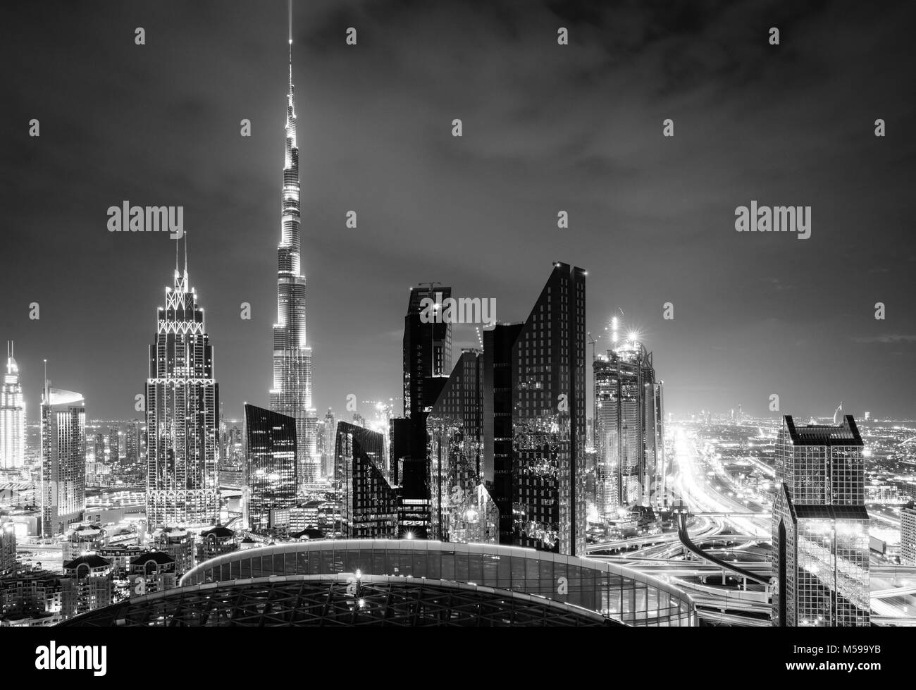 Nighttime high point view of Duba downtowni skyline Stock Photo