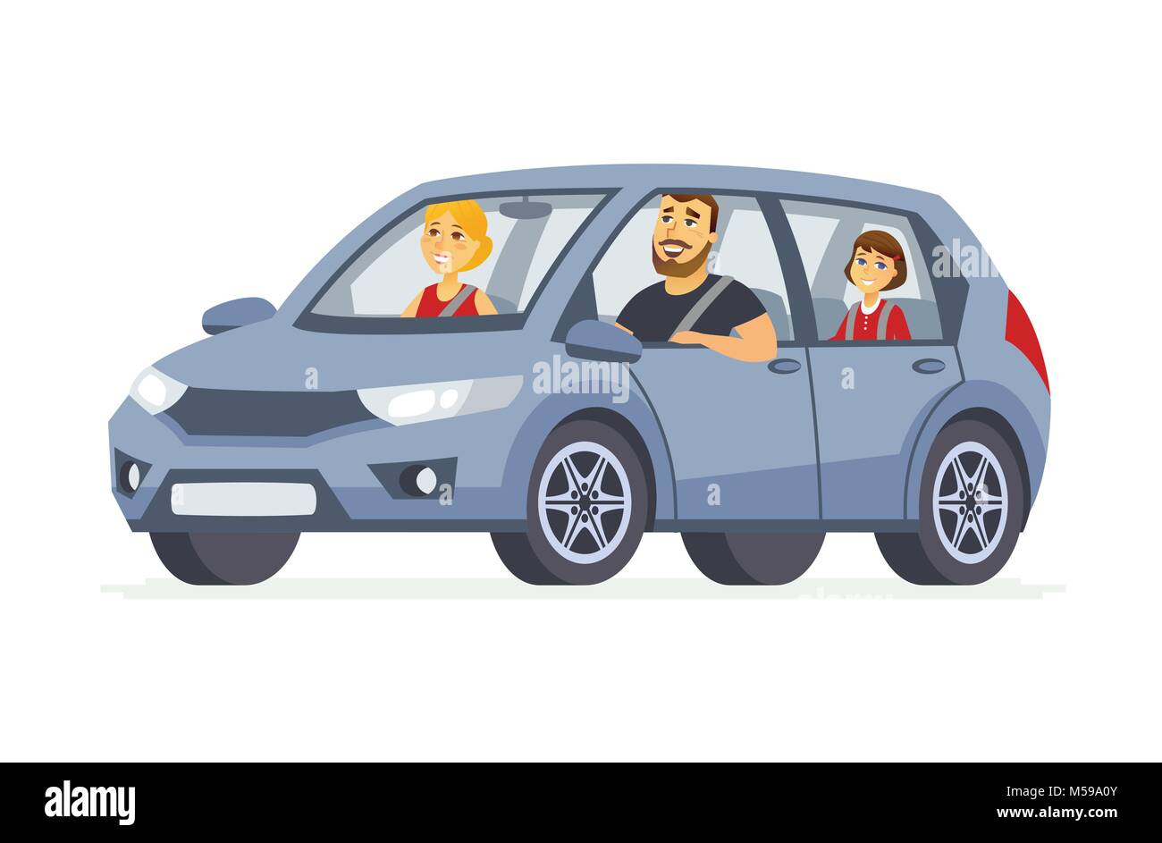 Family in the car - cartoon people character isolated illustration