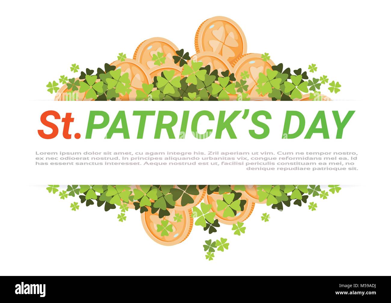 Happy St. Patricks Day Background With Golden Coins And Clover Leaves ...