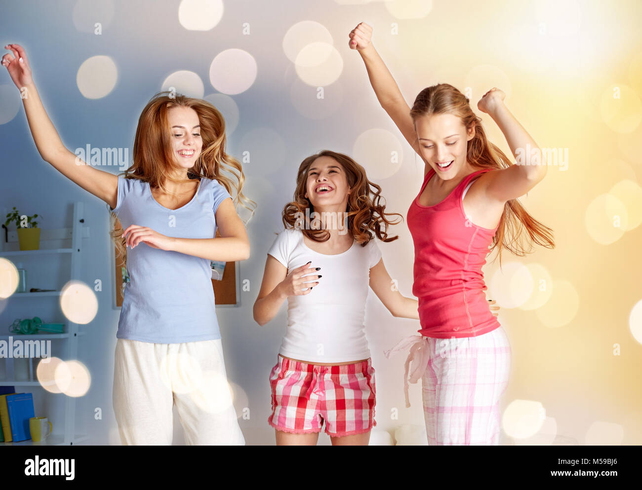 happy friends or teen girls having fun at home Stock Photo - Alamy