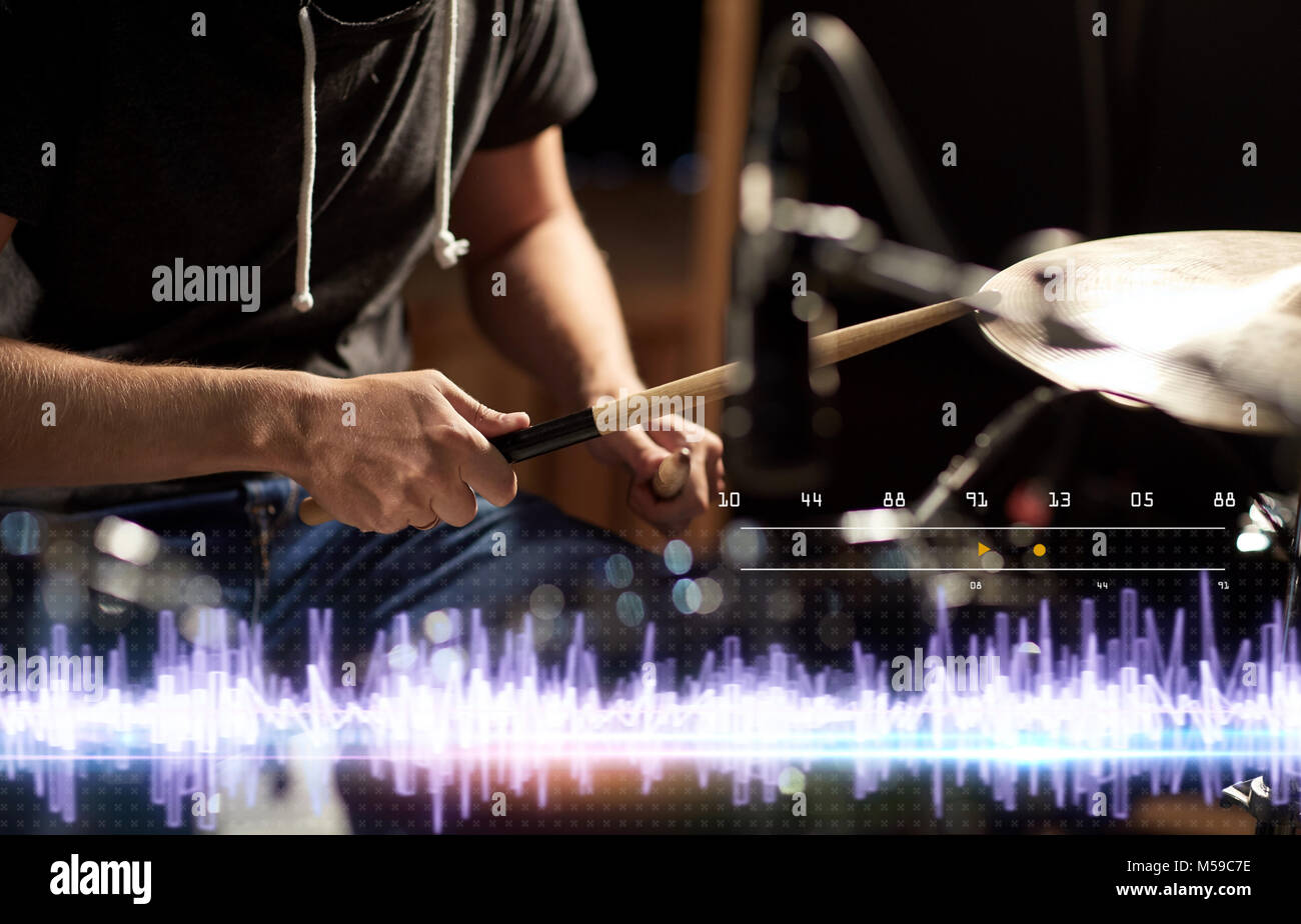 drummer playing drum kit at sound recording studio Stock Photo - Alamy
