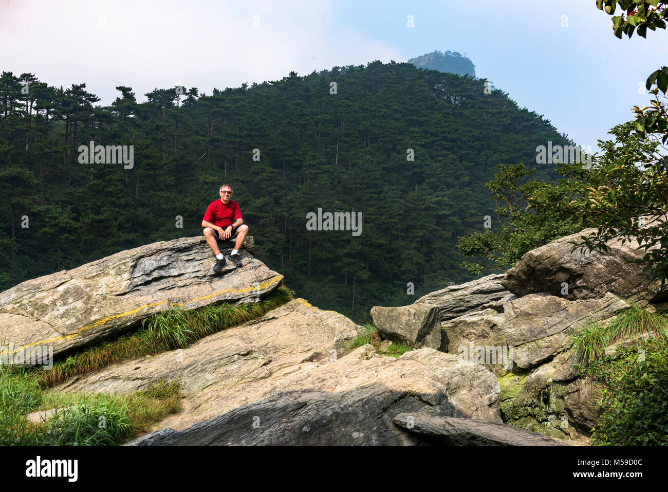 One of the spots near the top of Lu Shan in Jiangxi, China. It was nice to sit and relax. Stock Photo
