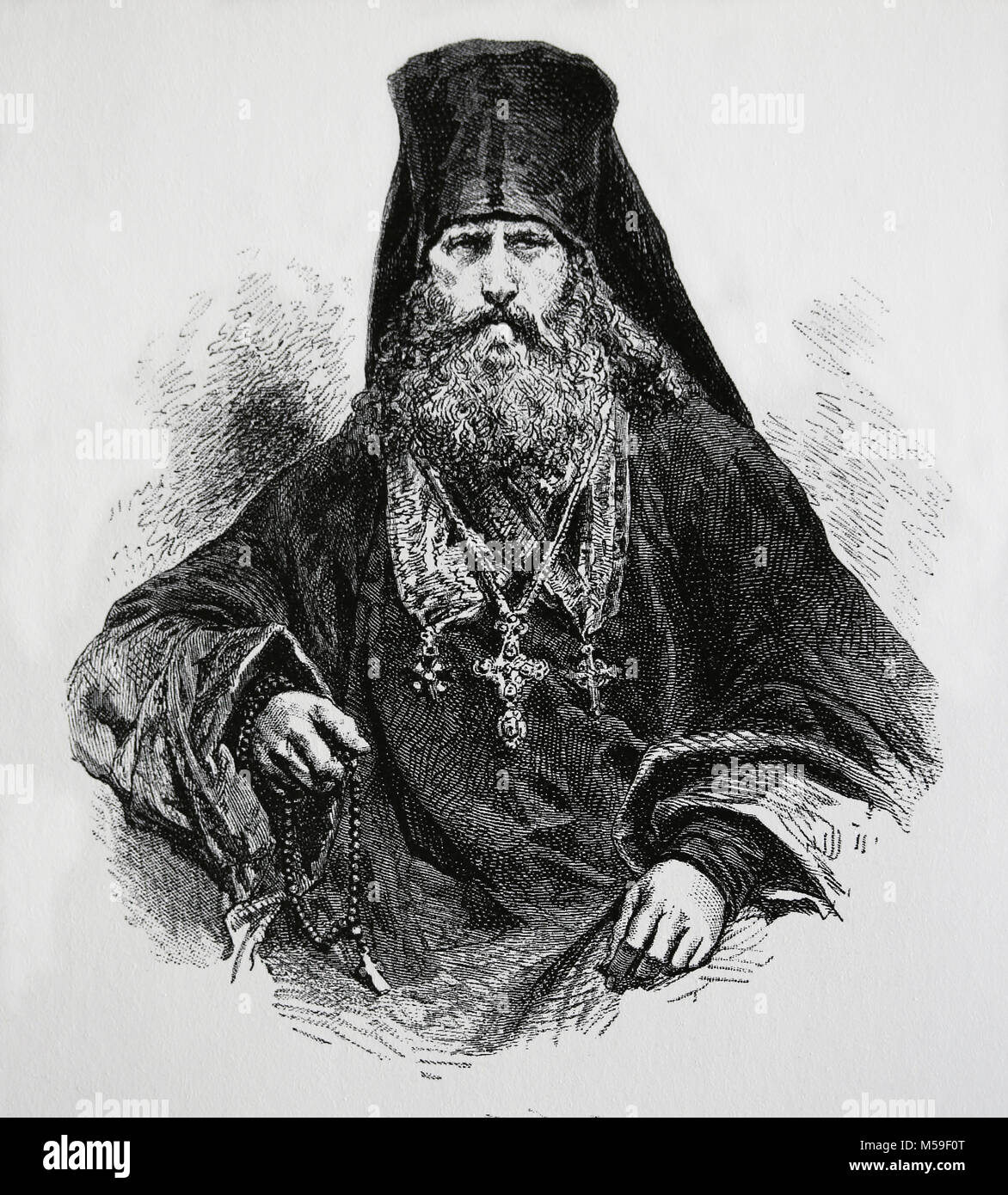 Russian Orthodox cleric. 1870. Engraving. Stock Photo