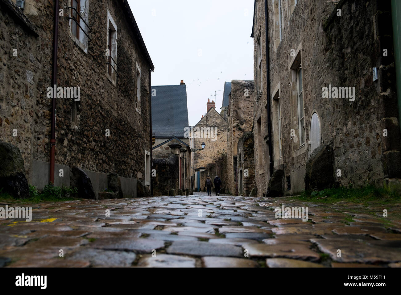 Cobbles and houses in the old town of Le Mans, France Stock Photo