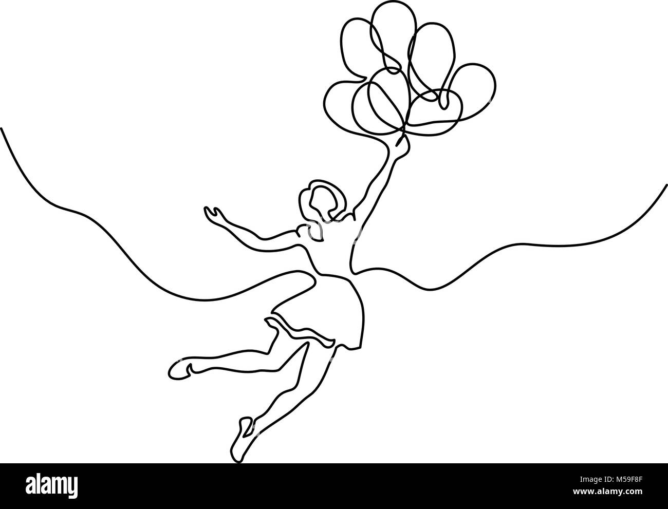 Girl flying in air with balloons Stock Vector