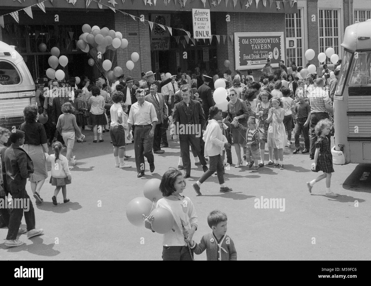 A crowd is shown outside the Shriners Circus in New England, ca. 1960. Stock Photo