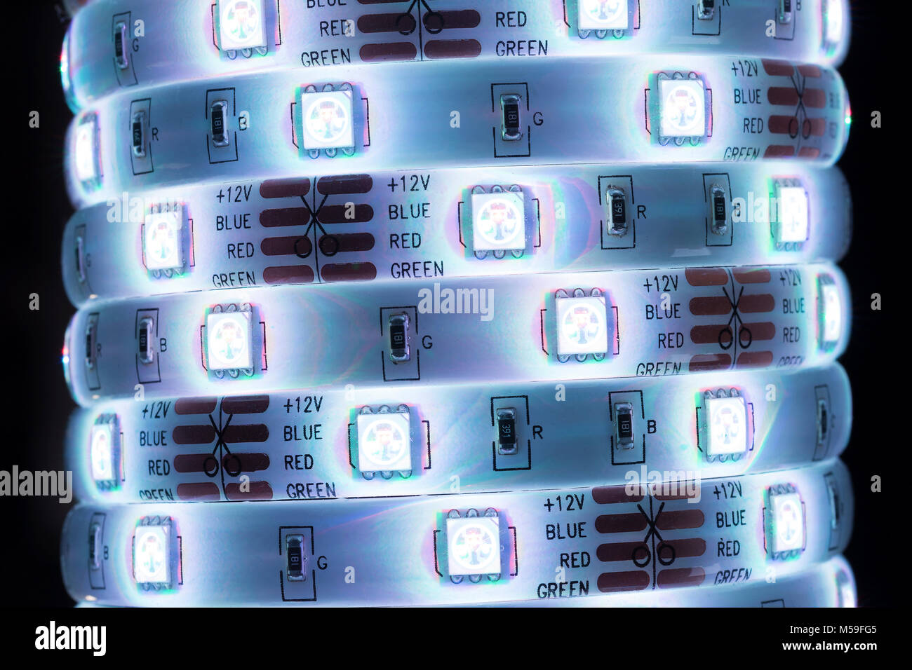 An LED strip light in a spiral composition Stock Photo Alamy