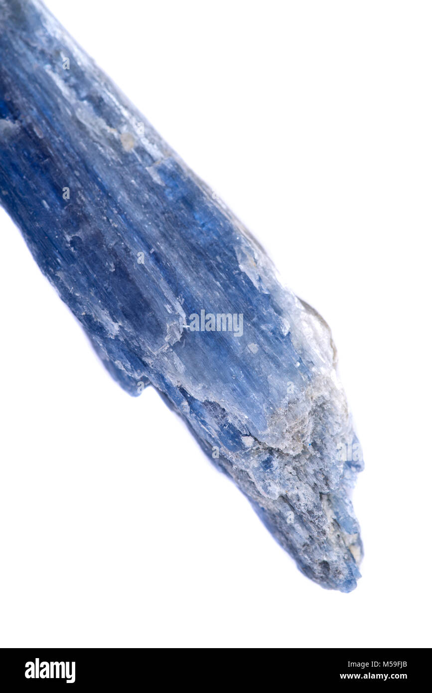 Semitranslucent gem quality blue Kyanite blade from Brazil, isolated