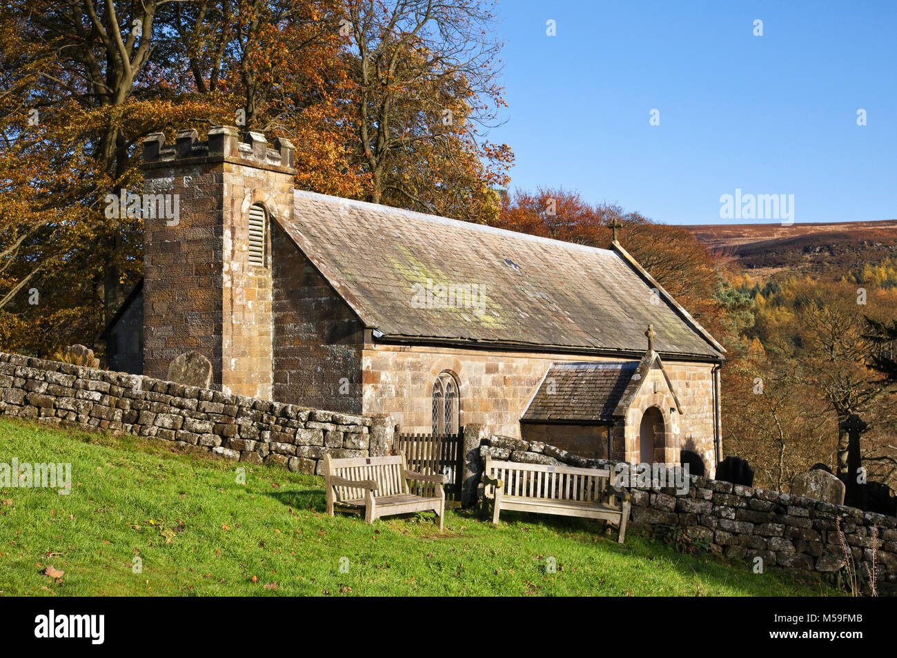 Bransdale church in autumn North York Moors,North Yorkshire,UK Stock Photo