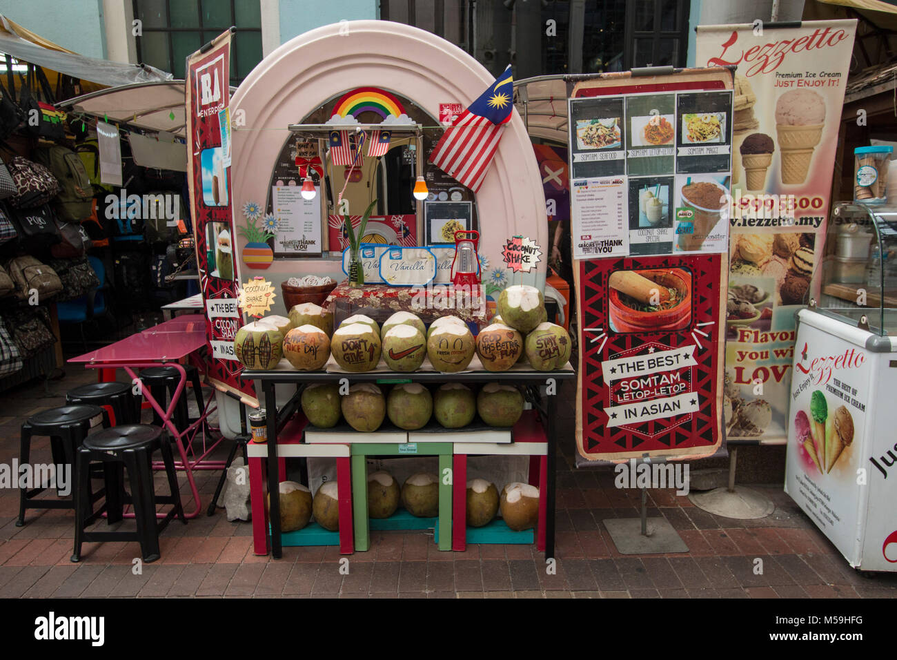 Kuala Lumpur, Malaysia: January 25, 2018: Food stall selling Malaysian street food in Kuala Lumpur Stock Photo