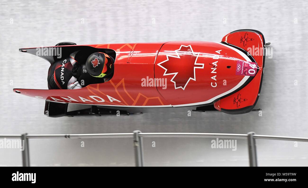 Pyeongchang , South Korea. 21st February, 2018. Kaillie Humphries (CAN) and Phylicia George (CAN). Womens Bobsleigh. Olympic sliding centre. Alpensia. Pyeongchang2018 winter Olympics. Republic of Korea. 21/02/2018. Credit: Sport In Pictures/Alamy Live News Stock Photo