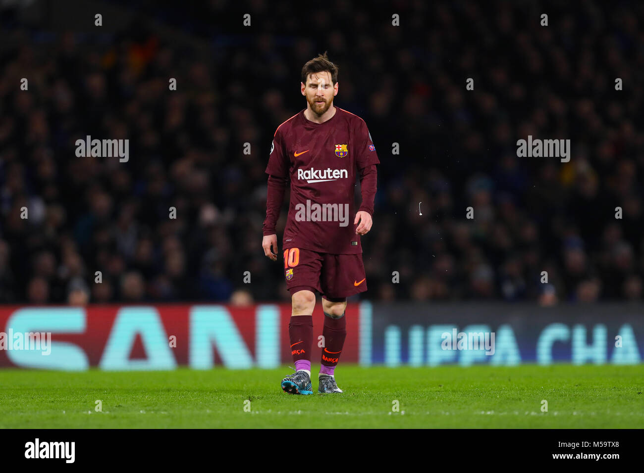 London Uk th February 18 A Frustrated Lionel Messi Of Barcelona Chelsea V Barcelona Uefa Champions