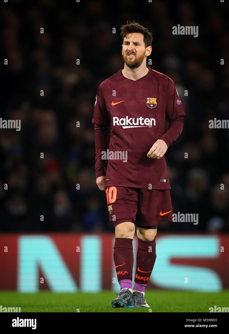 London, UK. 20th February, 2018. Lionel Messi of Barcelona - Chelsea v  Barcelona, UEFA Champions League, Round