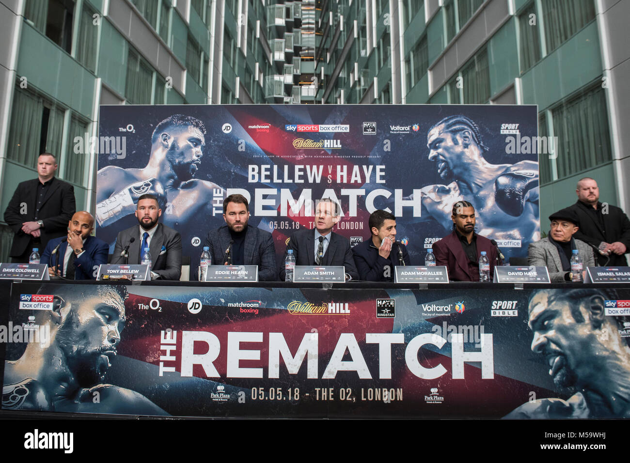 London, UK. 21st February, 2018. Tony Bellew and David Haye meet at a press conference at the Park Plaza Westminster Bridge. Organised by Matchroom Boxing and Hayemaker Ringstar ahead of the rescheduled rematch between the boxers at The O2 in London on May 5. London 21 February 2018. Credit: Guy Bell/Alamy Live News Stock Photo