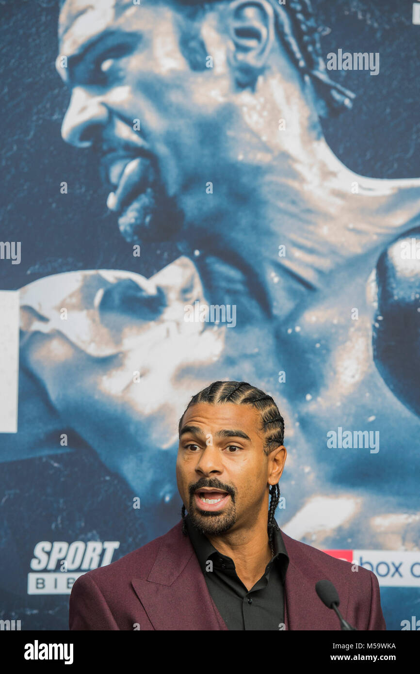 London, UK. 21st February, 2018. Tony Bellew and David Haye (pictured) meet at a press conference at the Park Plaza Westminster Bridge. Organised by Matchroom Boxing and Hayemaker Ringstar ahead of the rescheduled rematch between the boxers at The O2 in London on May 5. London 21 February 2018. Credit: Guy Bell/Alamy Live News Stock Photo