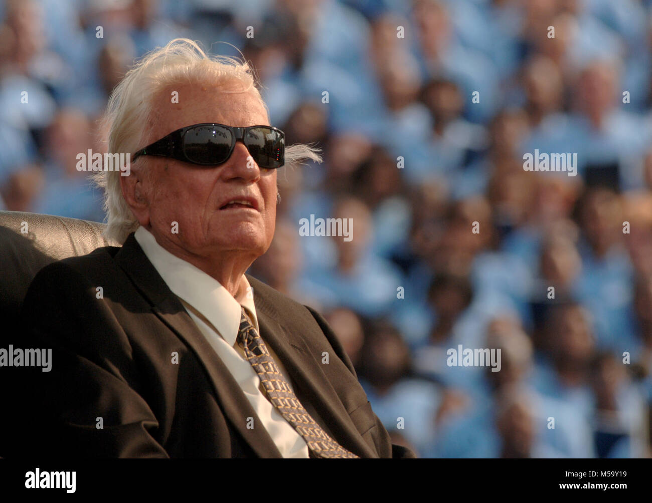 United States. 27th June, 2018. The Rev. Billy Graham preaches to the crowd on the last night of the Greater New York Billy Graham Crusade at Flushing Meadows-Corona Park in Queens. June 27, 2005. Credit: Dennis Van Tine/Media Punch/Alamy Live News Stock Photo