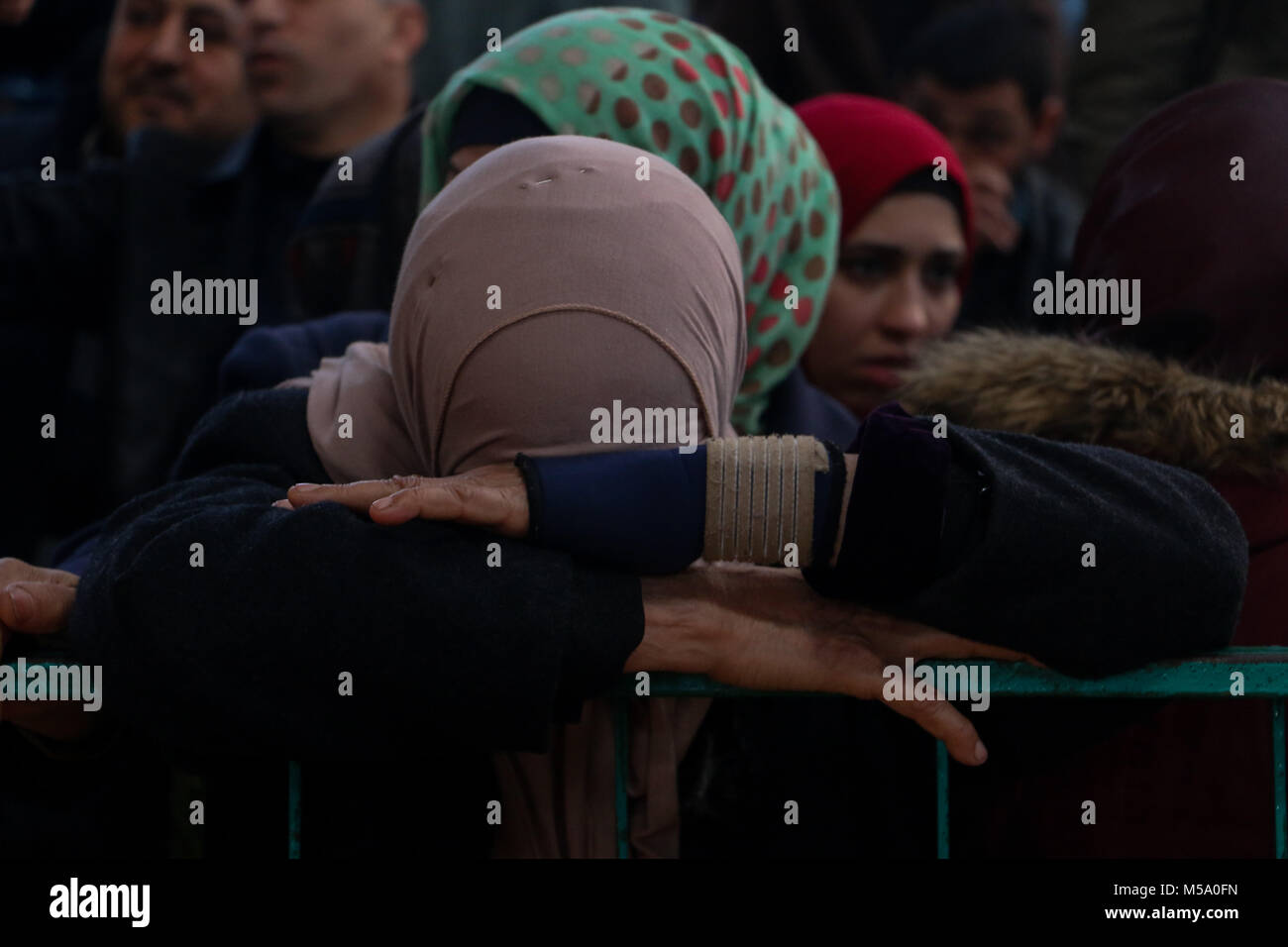 Rafah border. February 21, 2018 - Dozens of Palestinian wait in the Abu Yousef al-Najjar hall in the southern Gaza Strip town of Khan Younis in order to travel to Egypt through the Rafah border crossing. Egyptian authorities have opened the Rafah Crossing in both directions for four days, starting from today, in order to allow the passage of students studying overseas, of people working abroad, and of patients in need of medical treatment outside Gaza Credit: Ahmad Hasaballah/ImagesLive/ZUMA Wire/Alamy Live News Stock Photo
