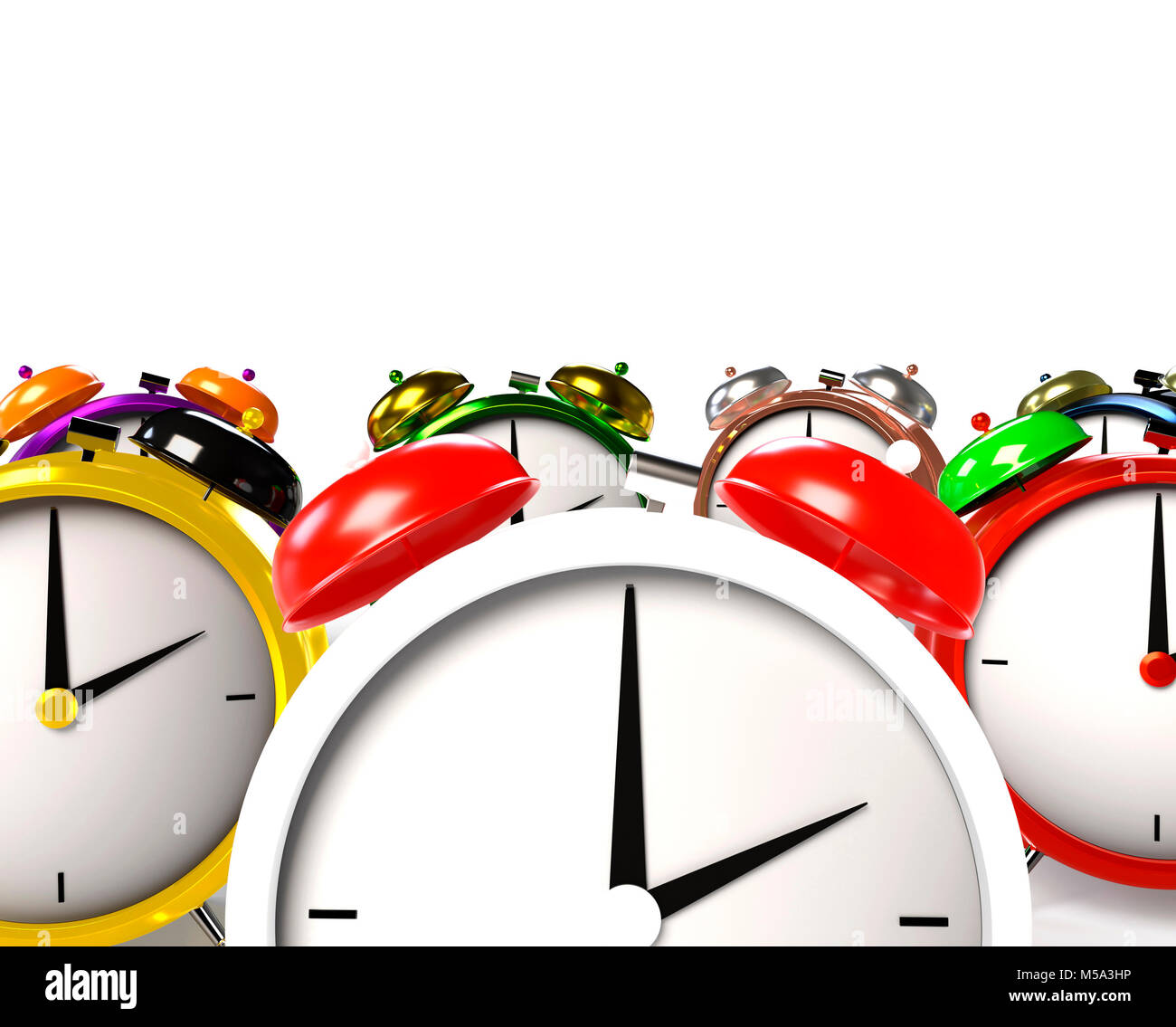 Colorful alarm clocks. 3D Rendering Stock Photo Alamy