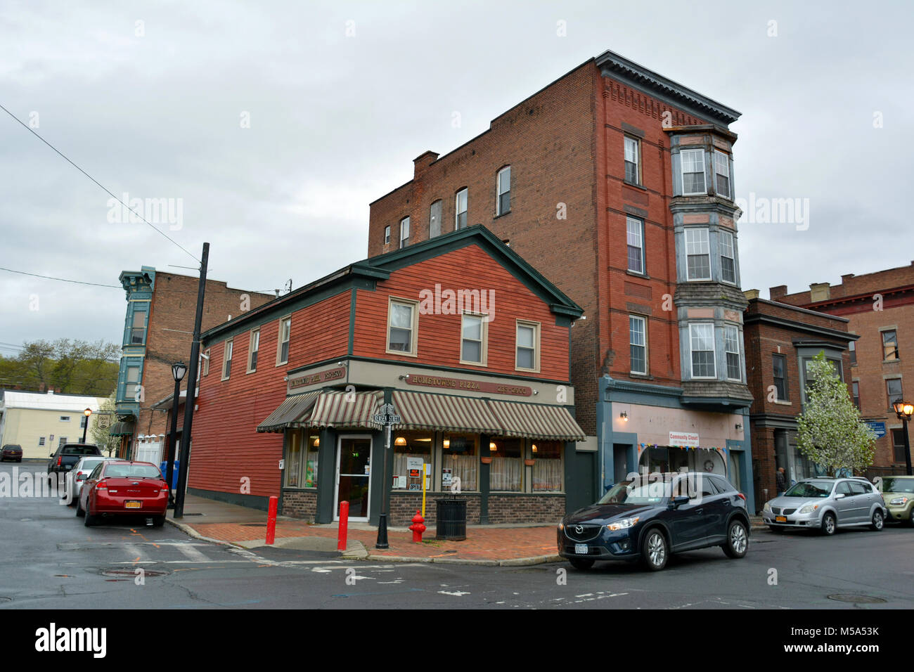 Cohoes, New York, USA April 25, 2017. Street view in Cohoes, NY, with