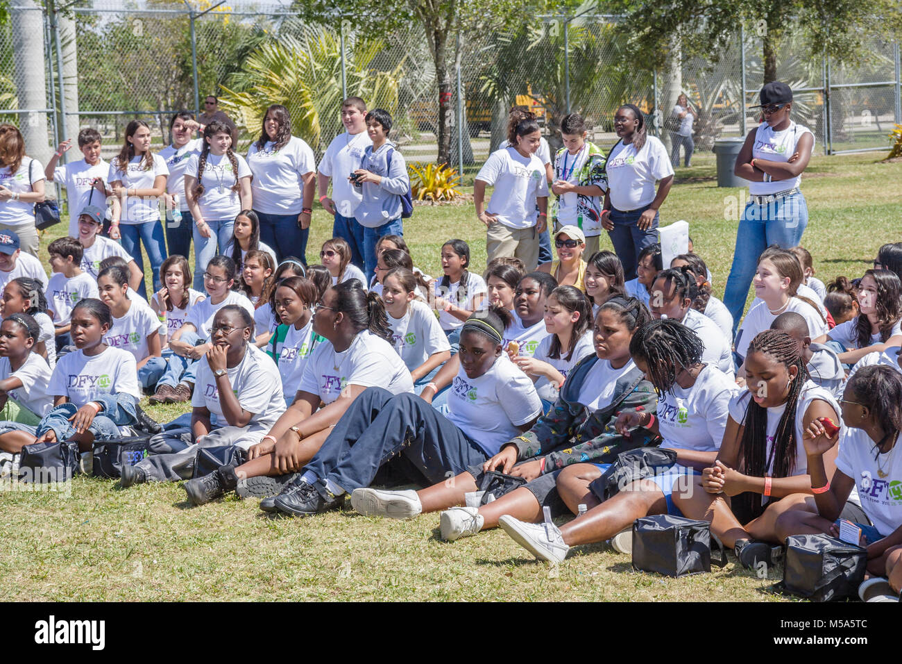 Miami Florida,Metrozoo,zoo,Drug Free Fest,Drug Free Youth In Town DFYIT club,anti-addiction program nonprofit organization,field trip,Hispanic Latin L Stock Photo