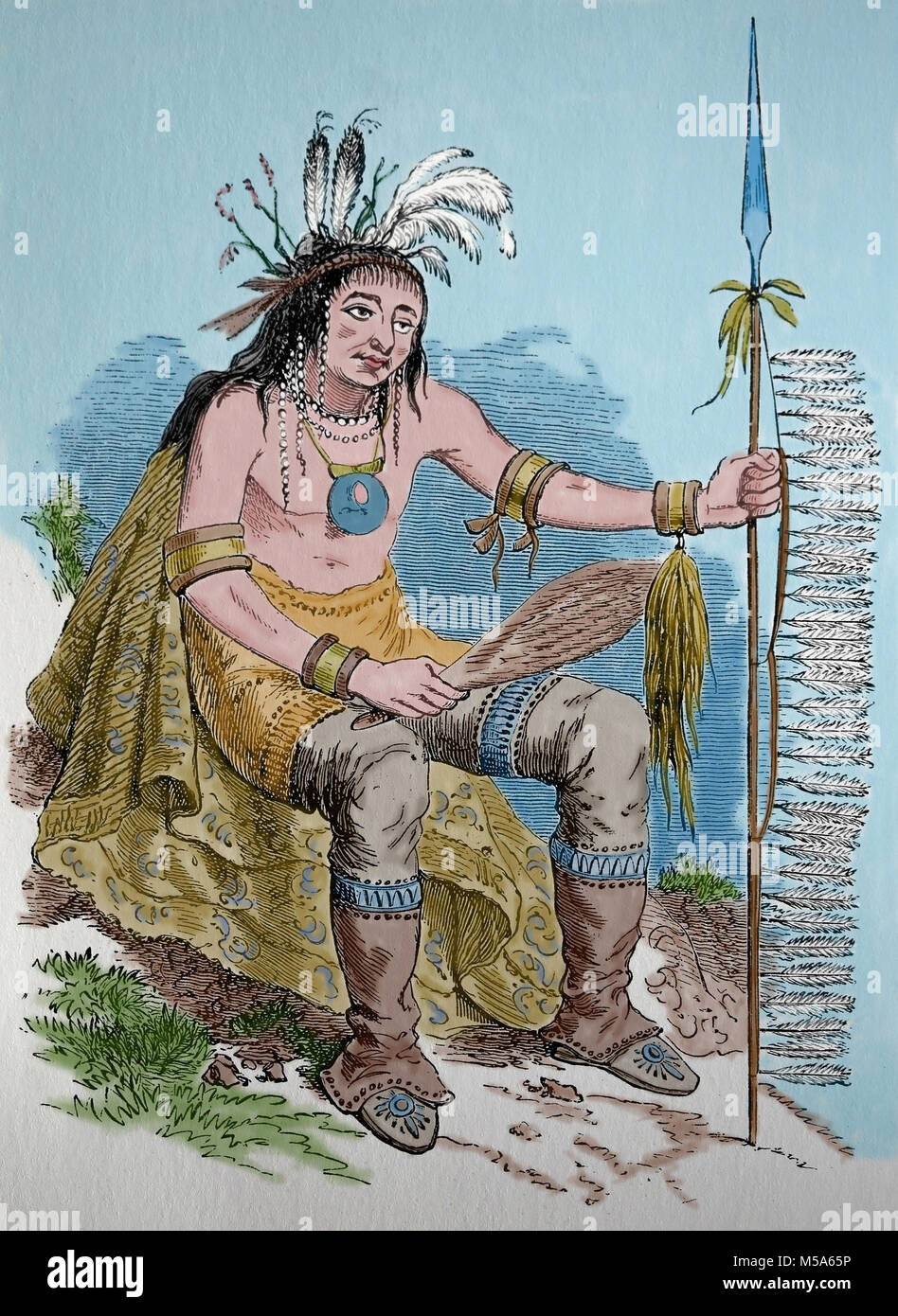 North America. Indigenous Peoples. Ojibwe or chippeway native American, Engraving, 1880. Stock Photo