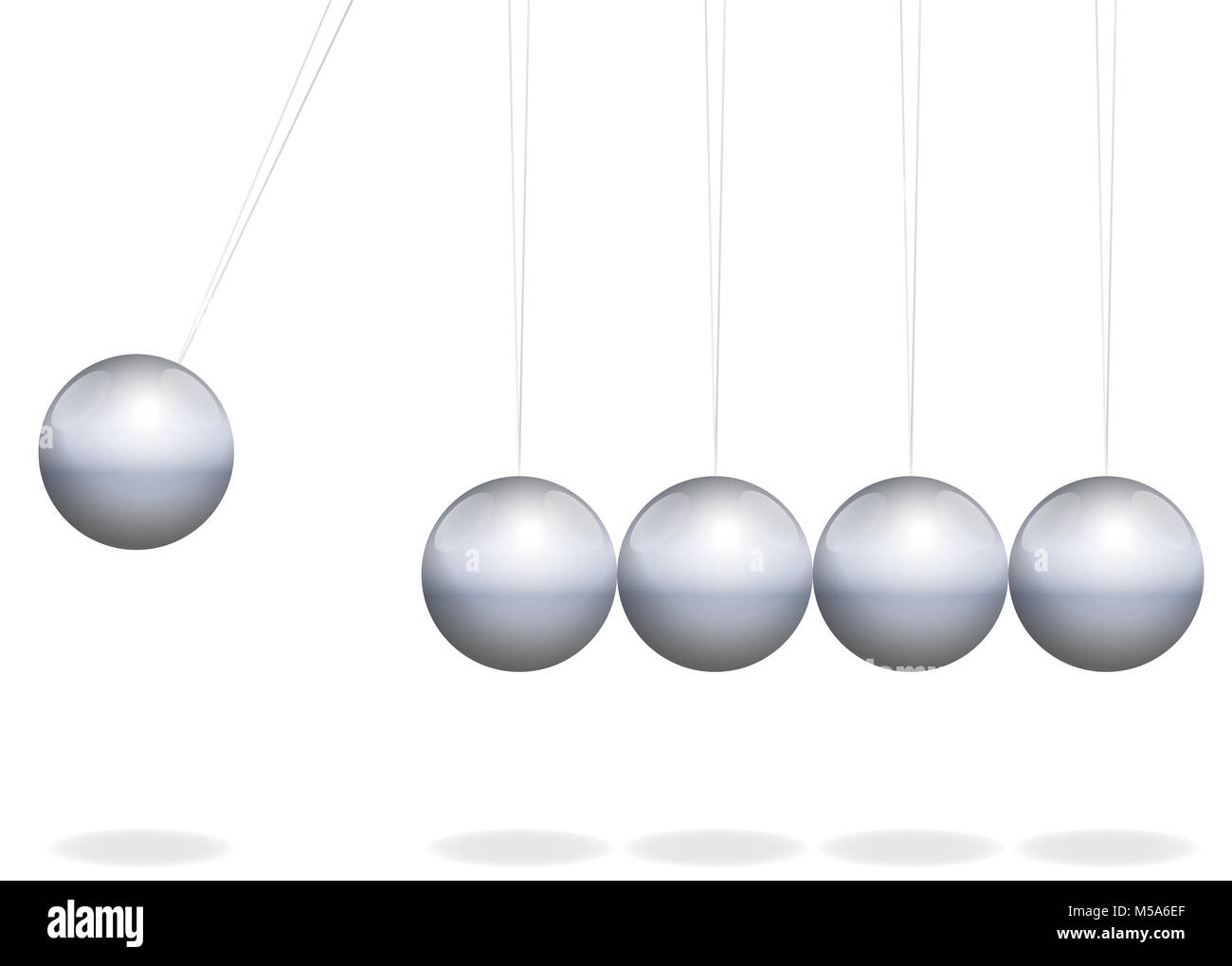 Newtons cradle. Physical toy with metal balls as pendulum - illustration on white background. Stock Photo