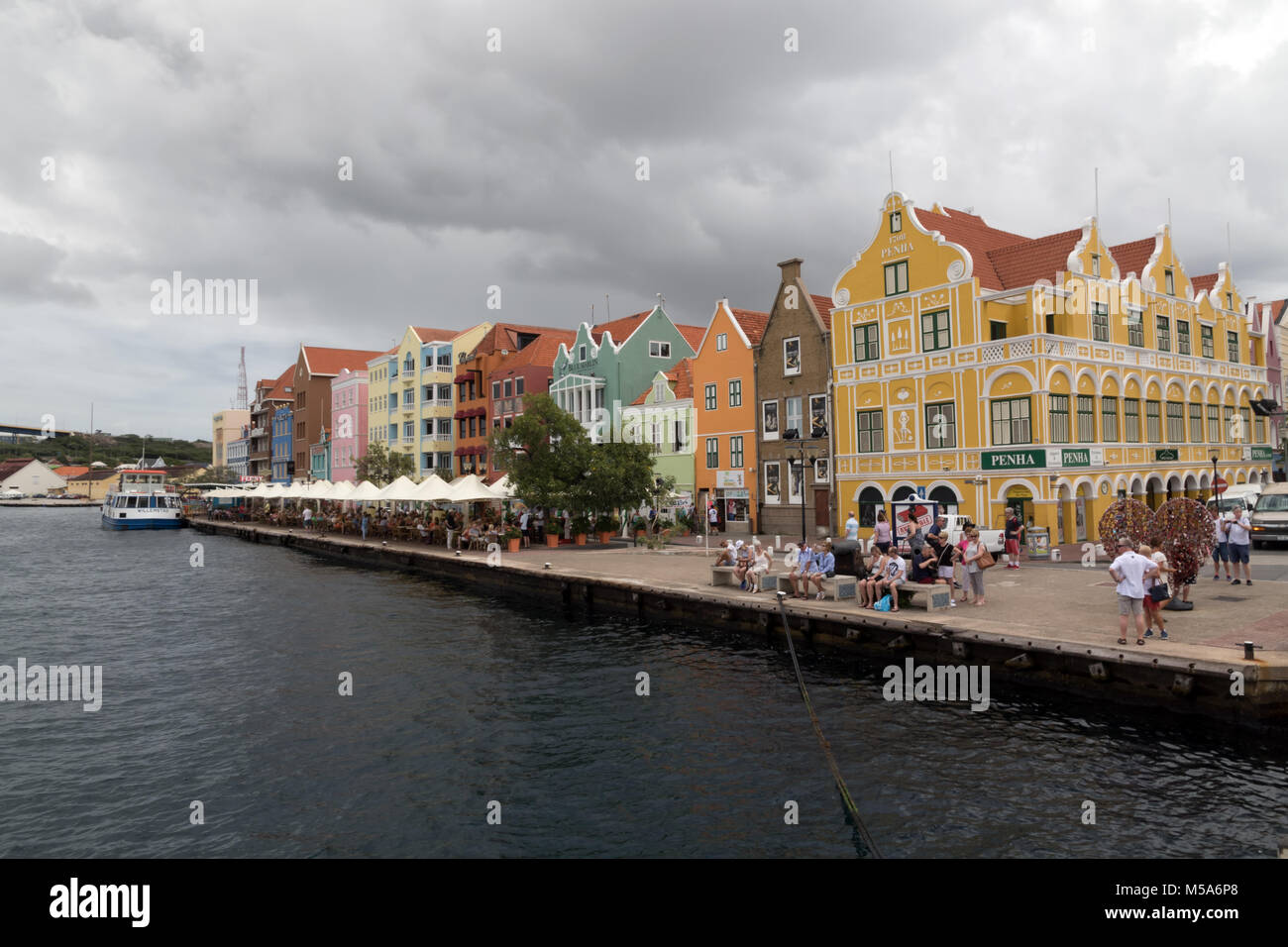 The Punda district of Willemstad in Curacao from the floating bridge Stock Photo