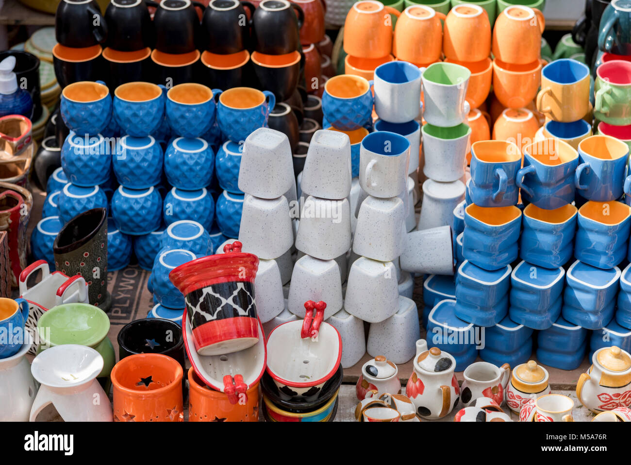 Beautiful hand made decorative items at a shop for sale. The crafts of