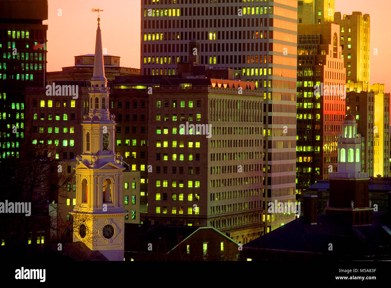 Downtown Providence Rhode Island, USA as seen from College Hill at night. Stock Photo