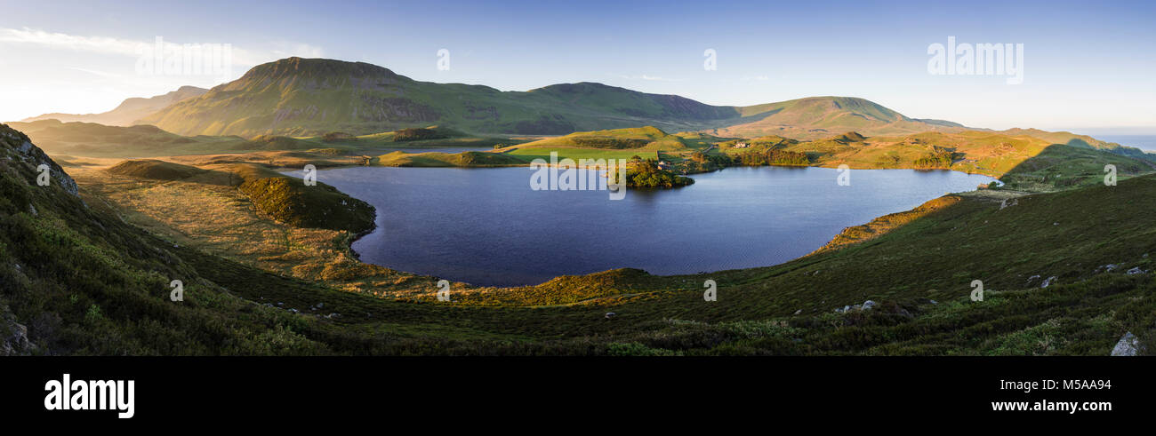 Panorama of Cregennan Lakes in Snowdonia on a summer's morning Stock Photo