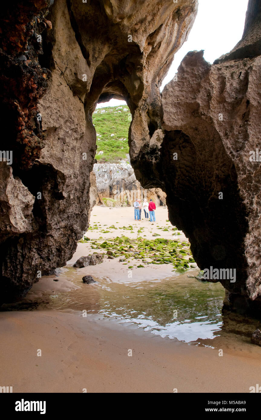 Cuevas del Mar beach. Nueva, Asturias, Spain. Stock Photo