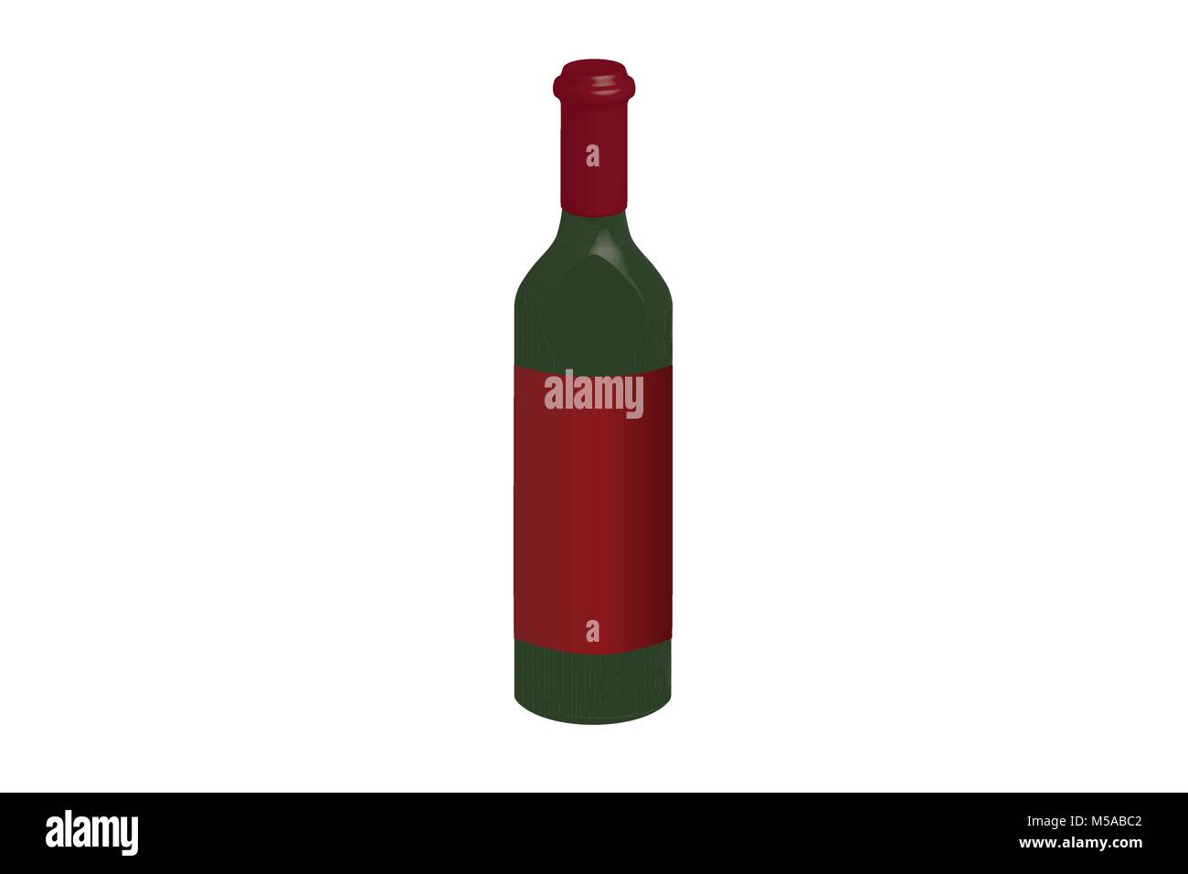 Illustration of bottle of red vine with red label, vector of green