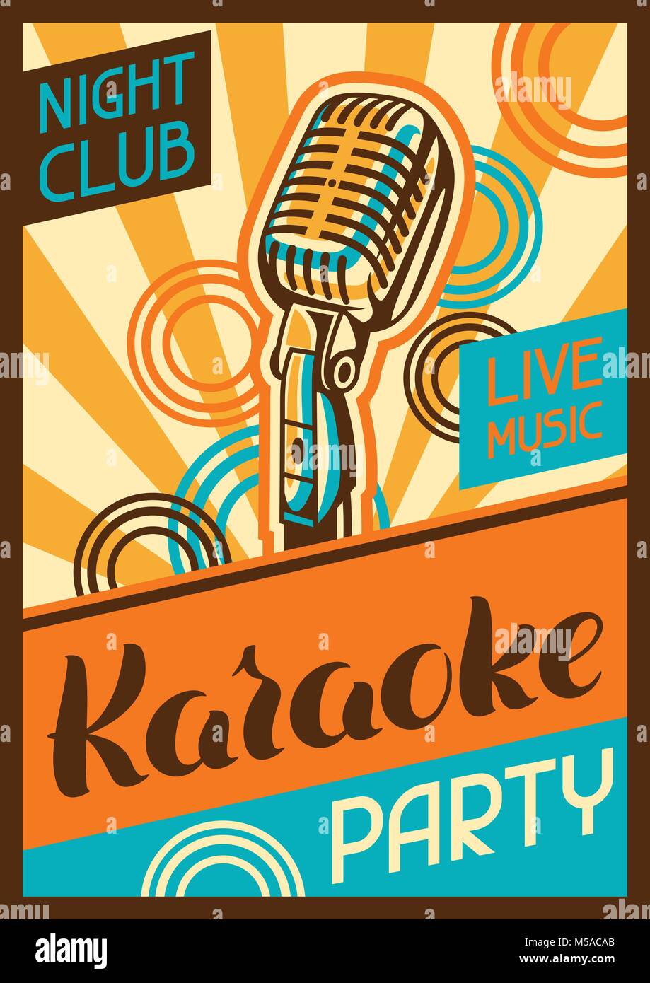 Karaoke party poster. Music event banner. Illustration with microphone