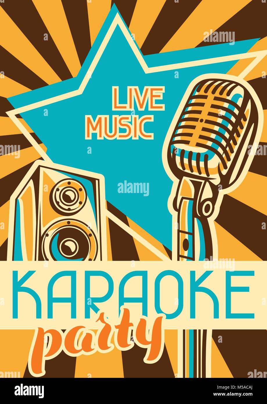 Karaoke party poster. Music event banner. Illustration with microphone and  acoustics in retro style Stock Vector Image & Art - Alamy