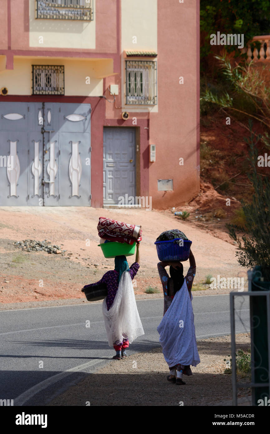 North Africa, Africa, African, Morocco, Moroccan, Dades Valley, women walking Stock Photo