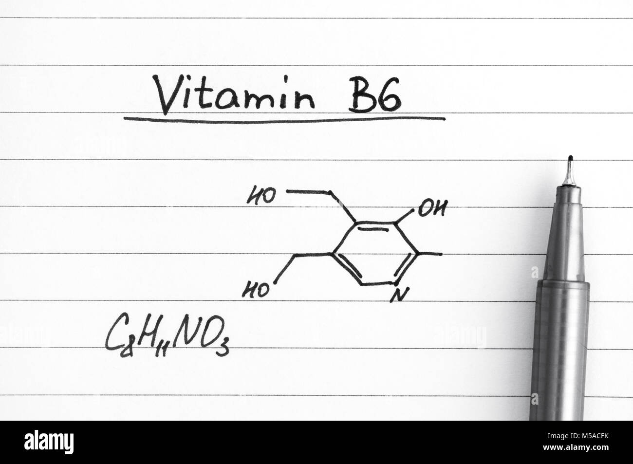 Chemical formula of Vitamin B6 with pen. Closeup Stock Photo Alamy