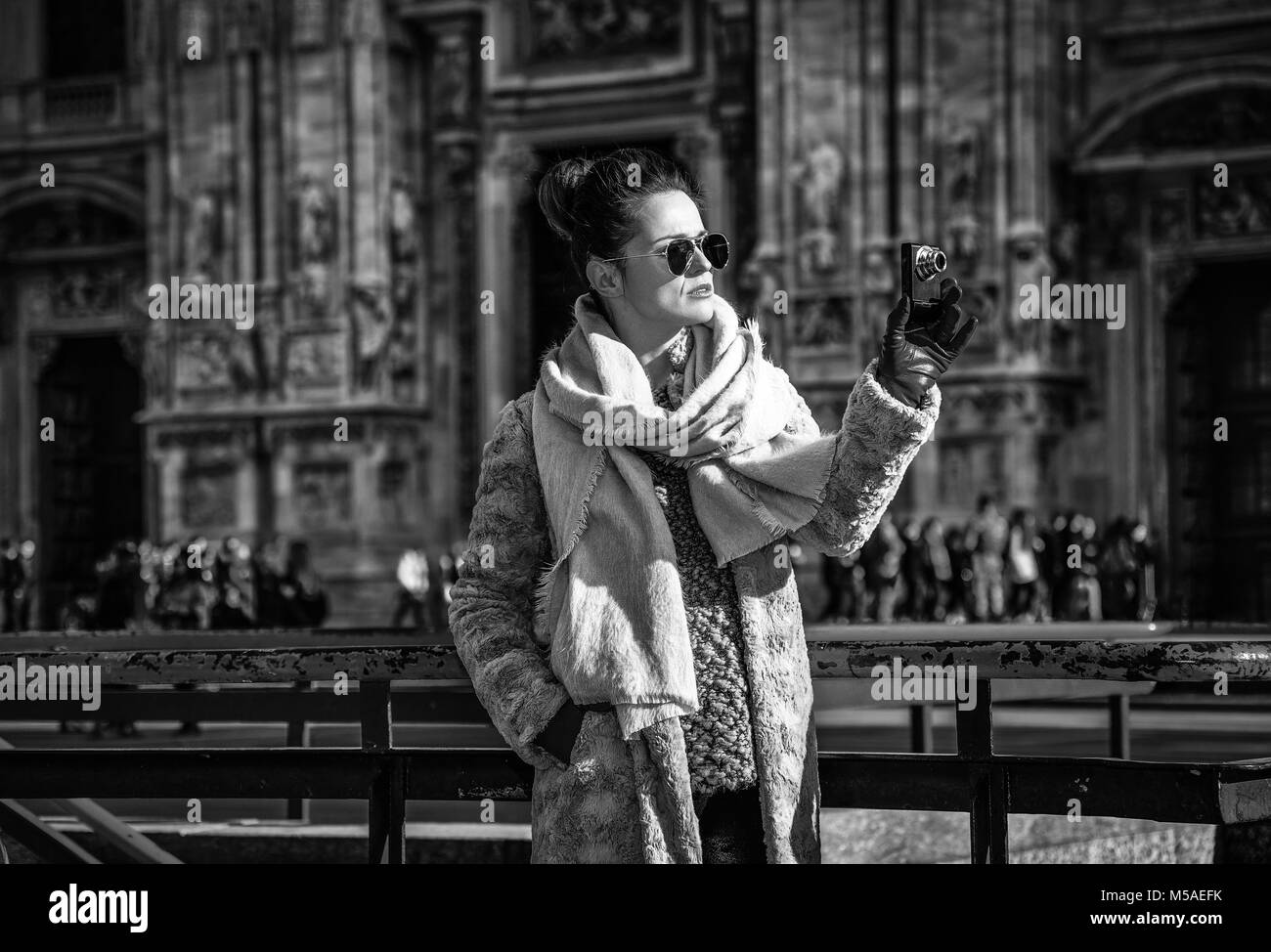 Rediscovering things everybody love in Milan. modern traveller woman in